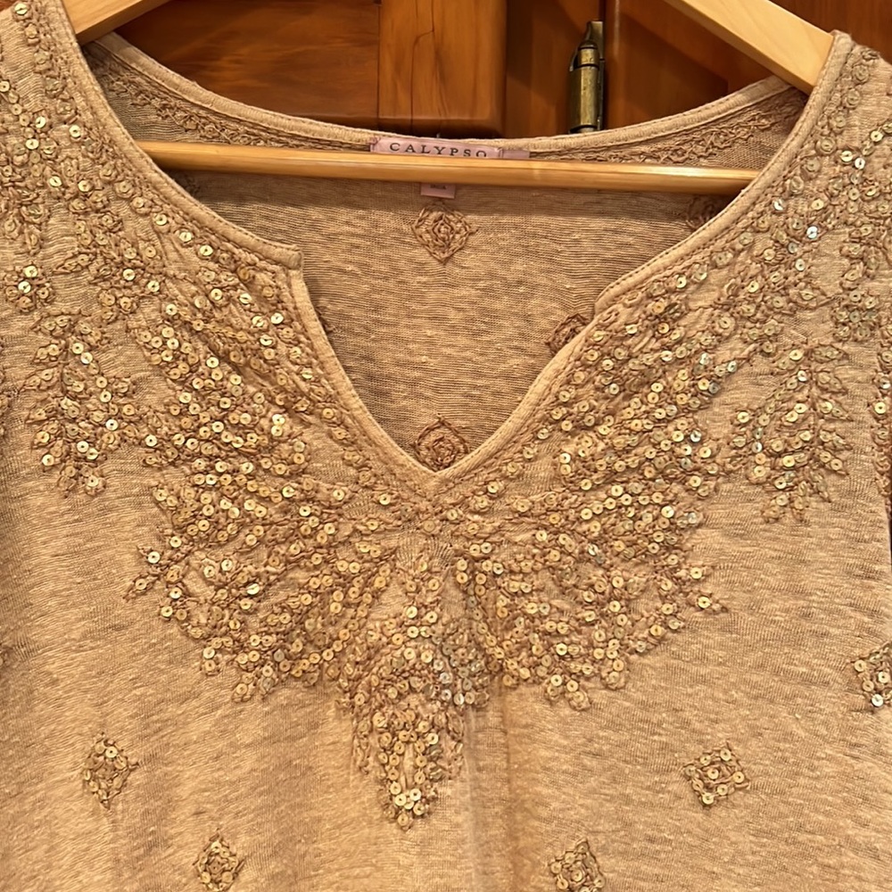 Calypso St. Barth Camel Linen Tunic Size Small - image 2